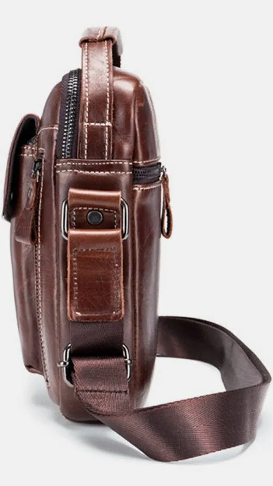 Status Anxiety Bullcaptain Genuine Leather Business Messenger Bag Vintage Mini Shoulder Bag