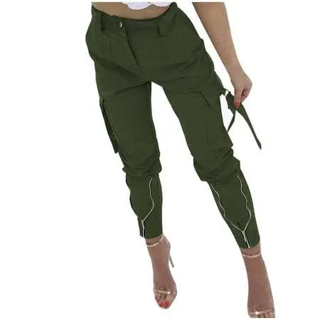 Rungolee Wendunide Women's Pants Women High-Waisted Casual Trouse Ripped Matching Color