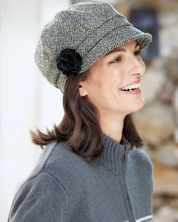 Weavers Of Ireland Women's Irish Wool Herringbone Newsboy Cap - Black - The Vermont Country Store