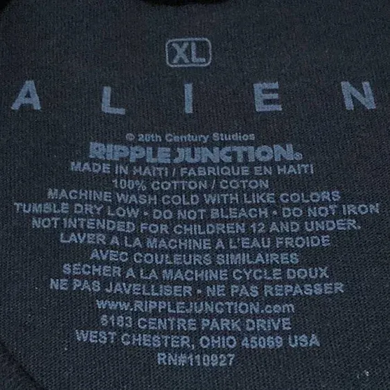 Ripple Junction Ripple Junction Shirts | Alien T-Shirt | Color: Black/Blue |  XL