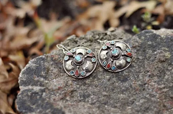 Monari Sterling Silver and Coral Tibetan Earrings