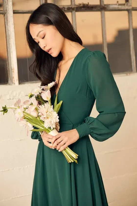 hej hej Emerald Green Long Sleeve Wrap Dress | Womens | Small (Available in XS) | 100