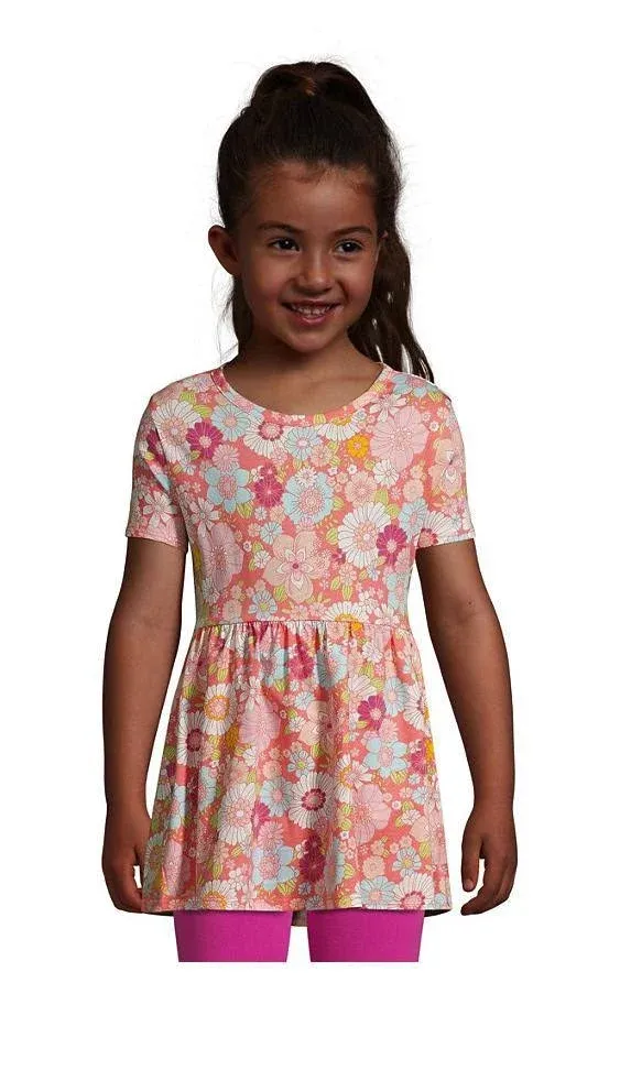 Lands End Lands' End Girls Short Sleeve Tunic Top - x Large - Wood Lily Floral