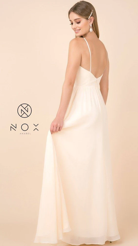 Evaless Long Sleeveless V-Neck Dress with Slit by Nox Anabel R275 XL / Rose