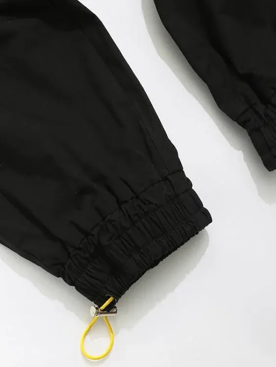 BLACKTAILOR Mens Zaful Streetwear Colorblock Ribbon Cargo Techwear Pants,Black,Xl,Casual