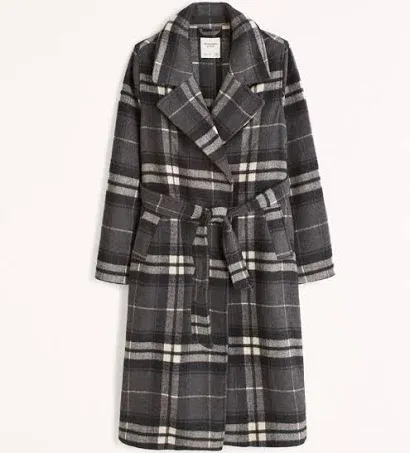 Matthildur Women's Wool-Blend Belted Blanket Coat in Black Plaid | Size XL | Abercrombie & Fitch