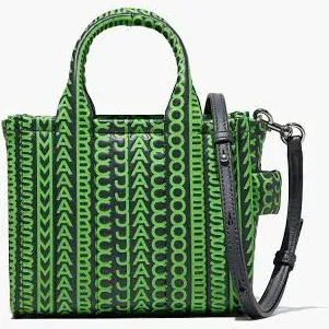 Hyer Goods The Monogram Leather Micro Tote in Grey/Fluo Green