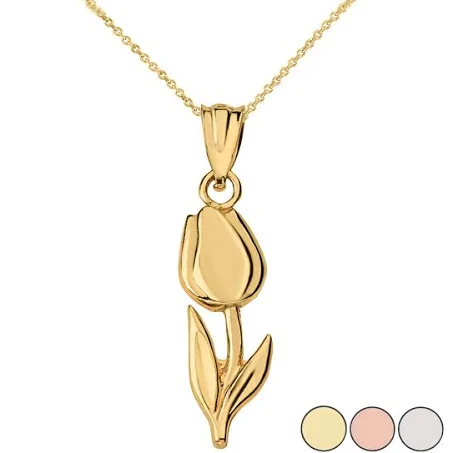 Rosie Fortescue Jewellery Diamond Cut Tulip Pendant Necklace in Solid Gold (YelloRose/White) White Gold