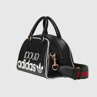 adidas Originals GUCCI Adidas X Gucci Mini Duffle Bag, Black, Leather