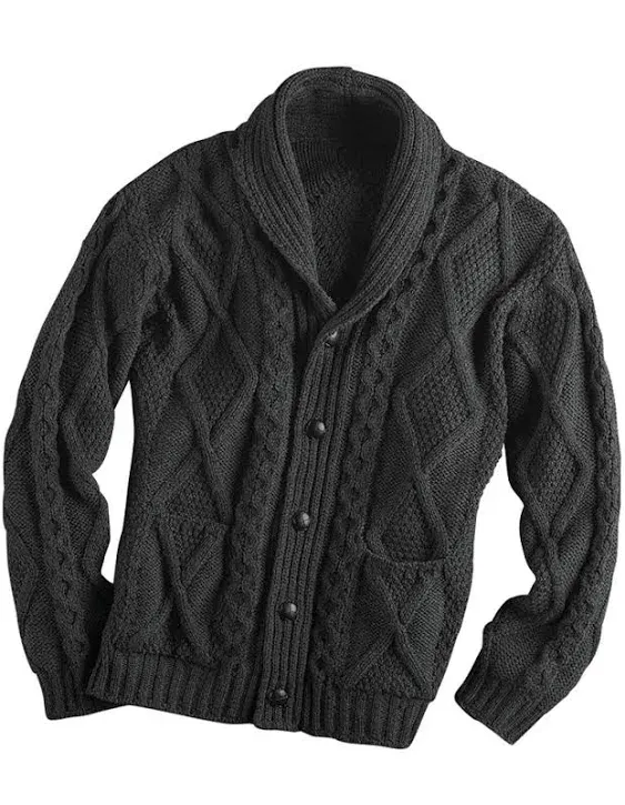 Weavers Of Ireland Men's Aran Shawl Collar Cable Knit Cardigan Sweater - Oatmeal - Medium