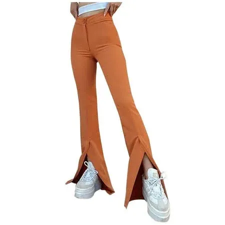 Rungolee Odeerbi Clearance Women Full Length Pants Trendy Summer Solid Casual Button
