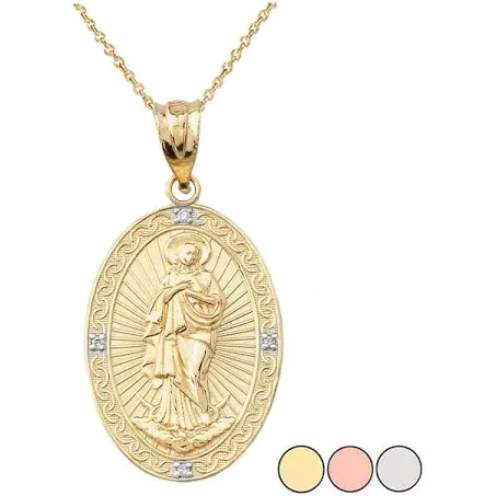 Mary MacGill Mary Immaculate with Diamond Pendant Necklace in Gold (Yello Rose/White) Yellow