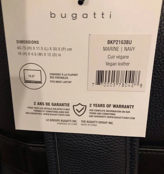 Gianni Conti Bugatti Contrast Collection Vegan Leather Backpack, Fits Most 14" Laptop, Navy
