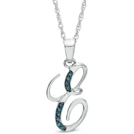 The Danbury Mint Zales Enhanced Blue Diamond Accent E Initial Pendant in Sterling Silver