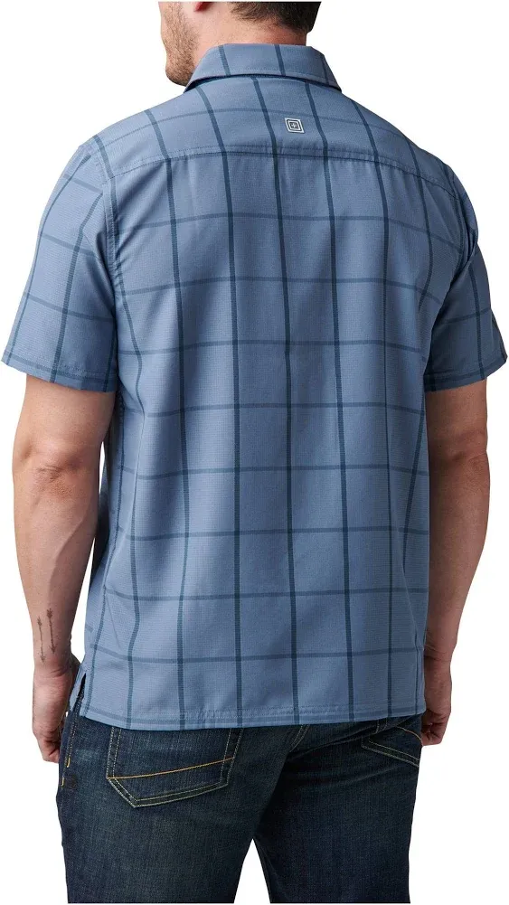 Outclass 5.11 Tactical Men's Nate Short Sleeve Shirt in Grey Blue Plaid | Size Small
