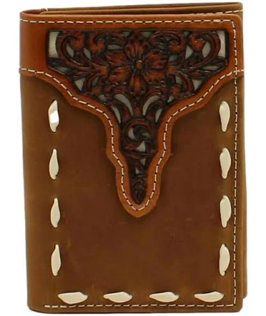 Ariat Ariat Men's Floral Tooled Overlay Trifold Wallet, A3547244