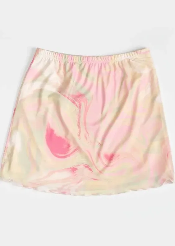 Wes And Willy Full Tilt Mesh Marble Swirl Girls Skirt - Pink - Small