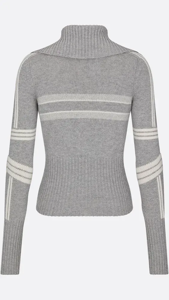 Dehen Dior - Alps Stand-Collar Sweater Gray and White Three-Tone Star Wool and Cashmere