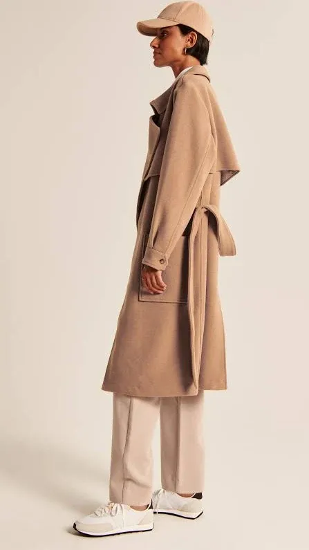 Matthildur Women's Wool-Blend Trench Coat in Brown | Size S Pet | Abercrombie & Fitch