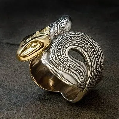 Graff Konstantino 18k Gold Serpent Head Sterling Silver Mens Ring - Size 12 | Tribal