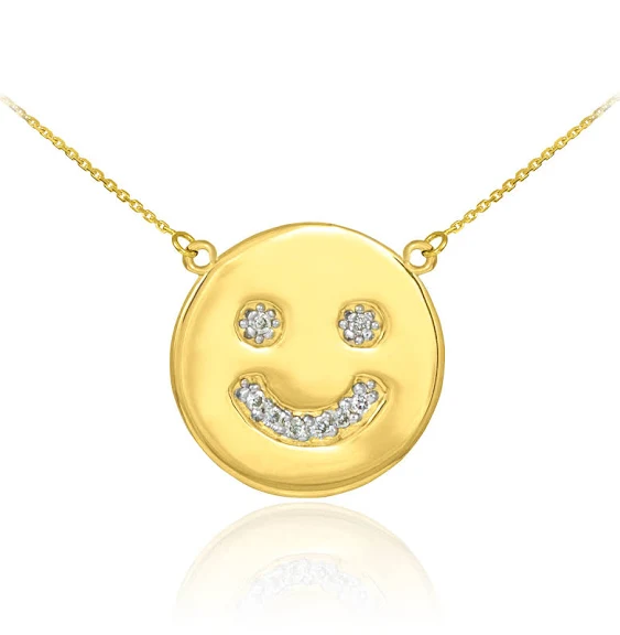 Mavi Gold 14K Gold Smiley Face Diamond Necklace Gold M | Factory Direct Jewelry