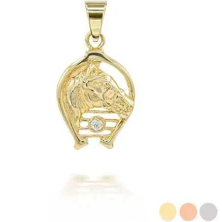 Carraig Donn Gold Diamond Lucky Horseshoe Pendant Necklace (Available in YelloRose/White