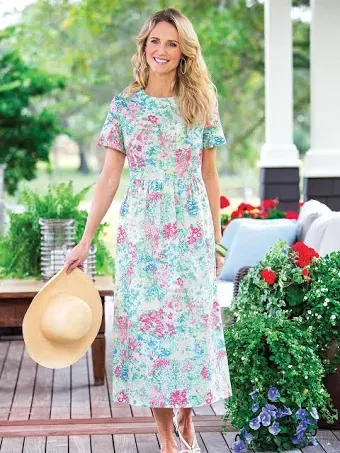 The Paper Store All-Cotton Watercolor Dress - Pink Floral - Medium - The Vermont Country Store