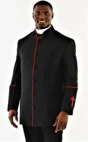 The Clymb Men's Preacher Clergy Jacket in Black & Red