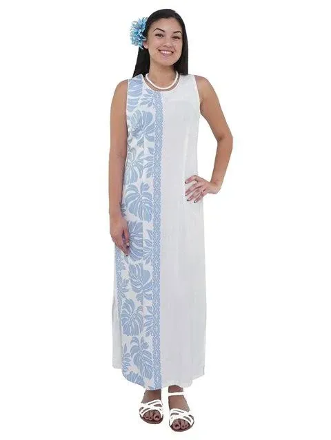Hilo Hattie Hilo Hattie Prince Kuhio White&Blue Rayon Piping Neck Long Dress , M