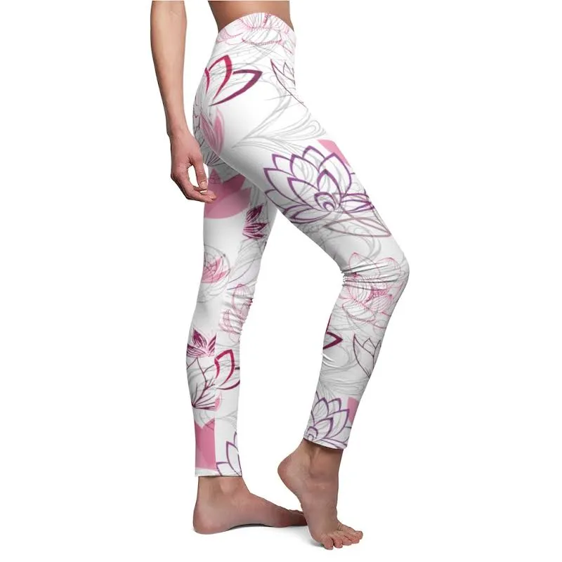 Lotus Leggings Lotus Flower Yoga Pants | Women's Spandex Leggings White / S
