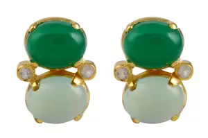 Pomegranate Lovebug Double Stud Earrings - Green Onyx, Chalcedony and Moonstone