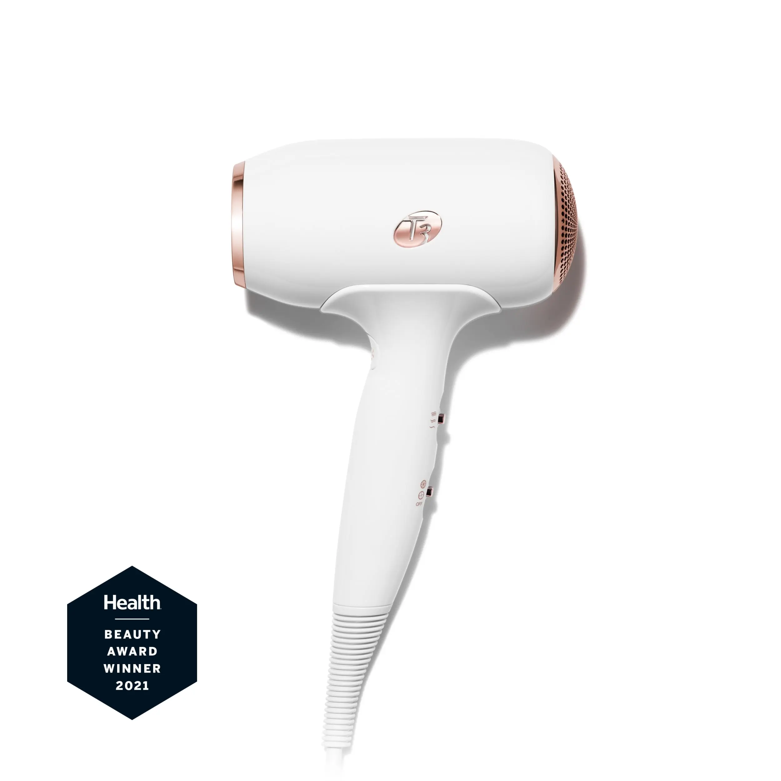 T3 fit compact hair dryer brush in white/rose gold