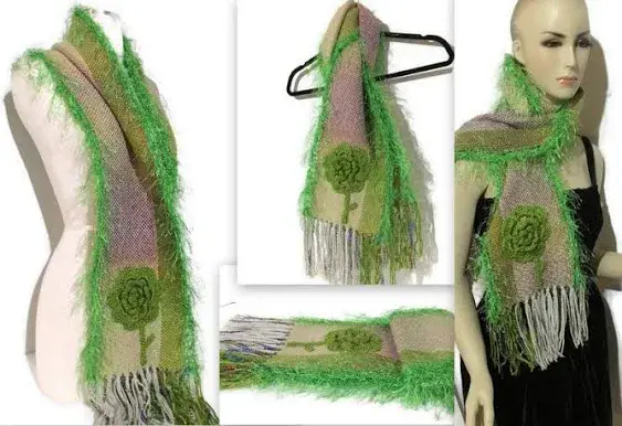 Helen Chatterton Textiles Andrea Wagner Fiber Art Woven Scarf: The Green Green