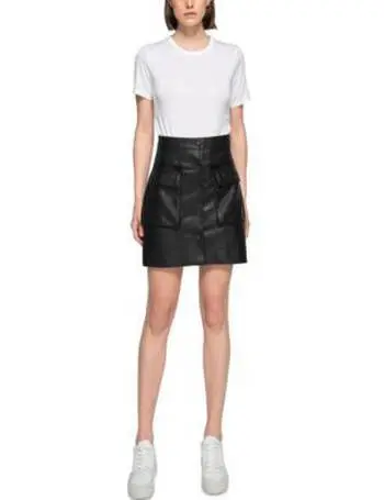 Dauntless Jane Faux Leather Button-Front Cargo Mini Skirt